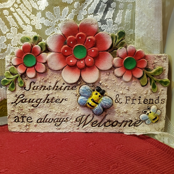 Vtg Greenbrier Stone Wall Plaque Sunshine Welcome - Picture 2 of 4